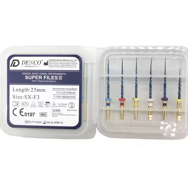 

30 PCS /5 BOX Dental Root Canal File Denco Super Files III Niti Heat Activation Blue 25mm Length SX-F3