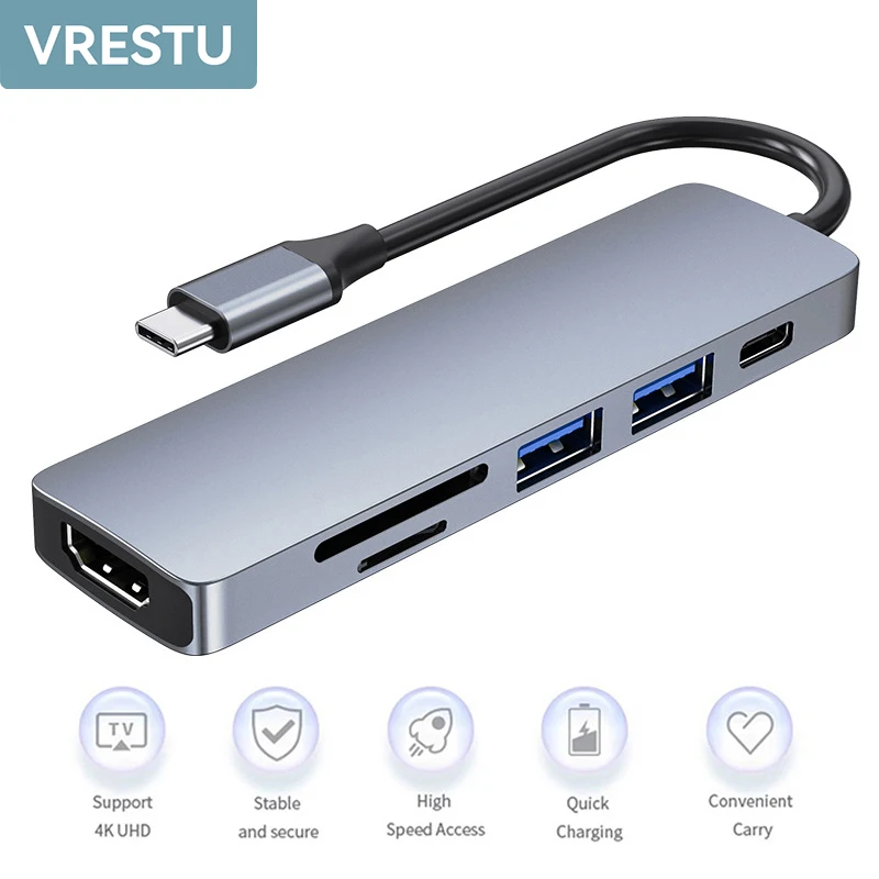 

USB C HUB 4K@30Hz Type C to HDMI-compatible PD 87W USB Splitter USB Adapter for Macbook Air Pro USB3.0 HUB TF SD Multi Converter