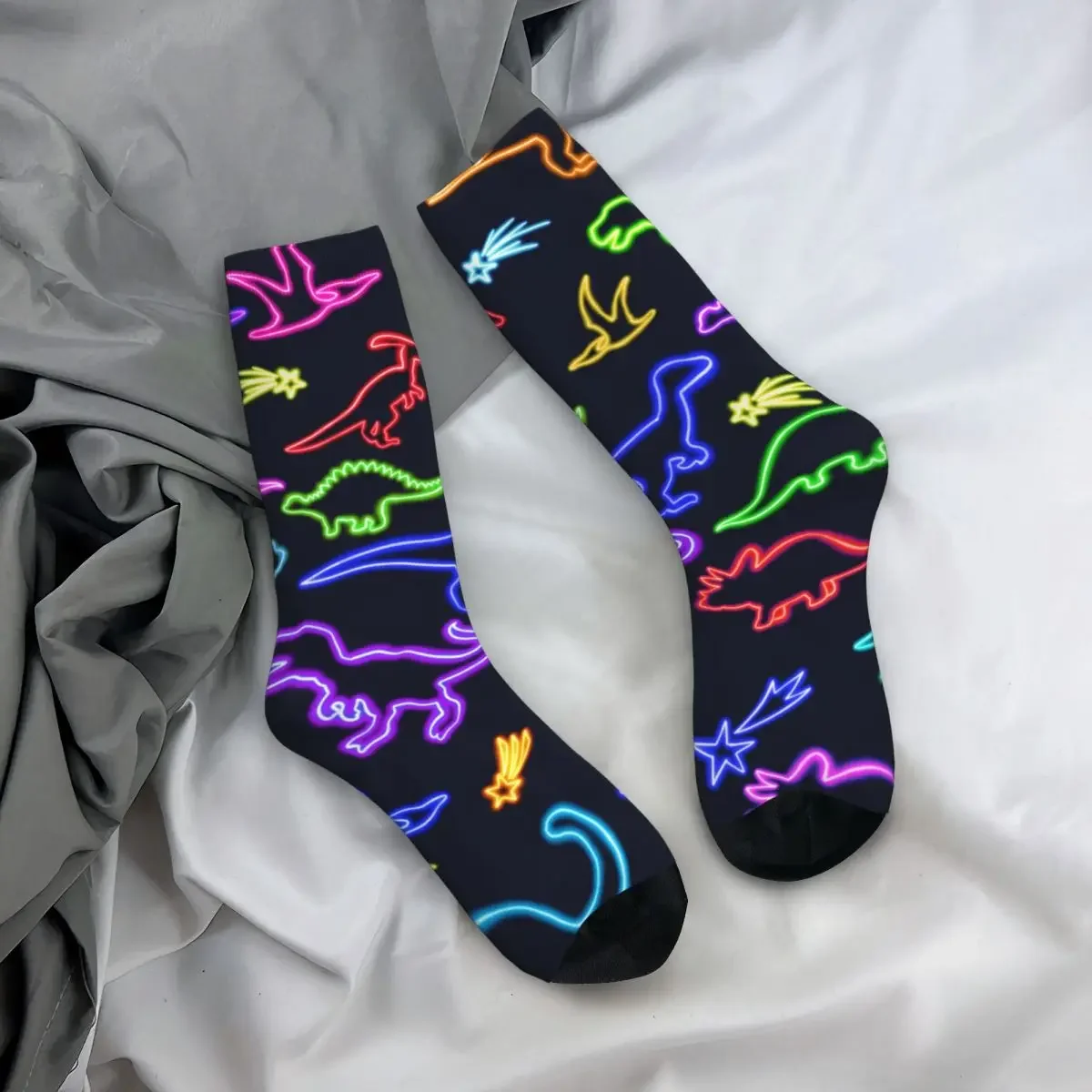 Chaussettes néon non aldes pour hommes et femmes, chaussettes respirantes, chaussettes de basket-ball, chaussettes de planche à roulettes, dinosaures, mode