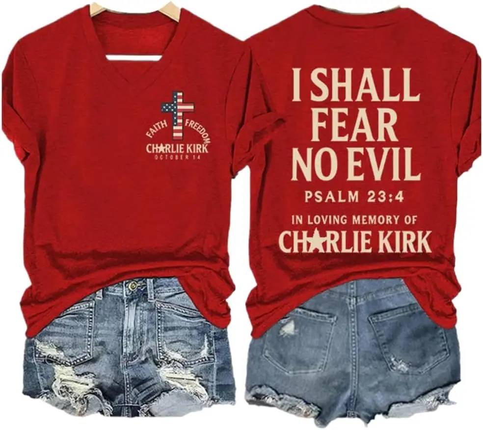 Women's I Shall Fear No Evil Charlie Shirt Faith Freedom Christian Tshirt