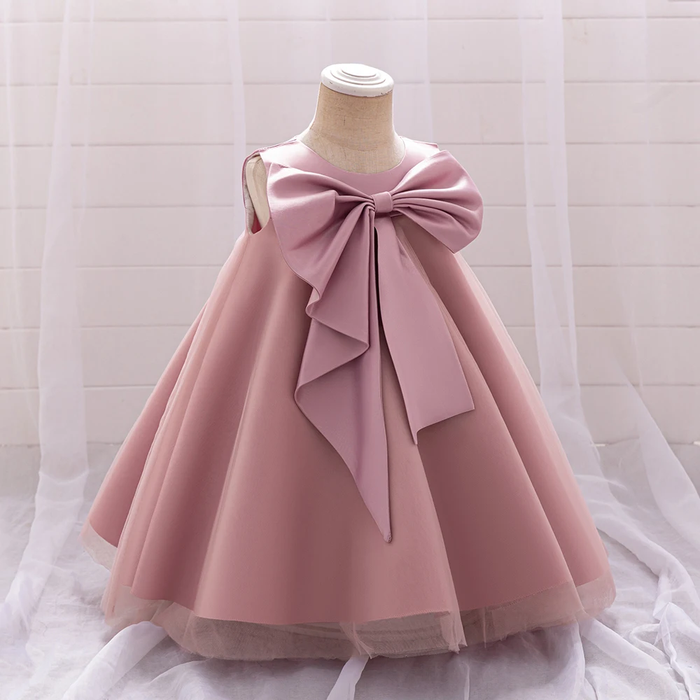 Summer Big Bow 1st Birthday Dress For Baby Girl Clothes battesimo Princess Dress Girls Dresses Party senza maniche Toddler Gown 0-4Y