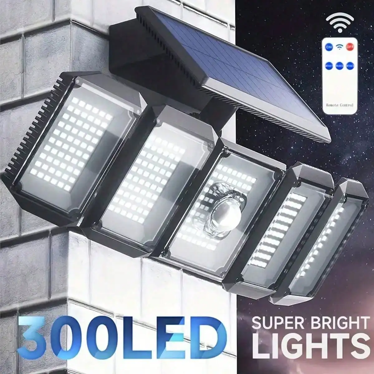 

Solar Floodlight LED Adjustable Light Security Reflector Outdoor 5 Heads Wall Lamp