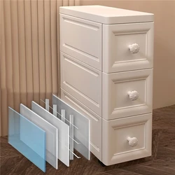 3 Layers White Crevice Storage Cabinet Storage Drawers Kitchen Bathroom Movable Storage Cabinet for Clothes Sundries