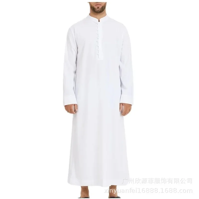 2025 Muslim Men's Loose Standing Collar Robes New Ethnic Round Collar Hui Robes Arab Middle East Men's Clothing Men Vintage Top