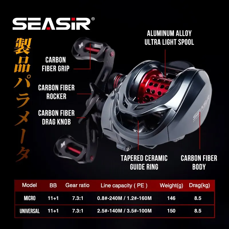 Seasir Mansory Baitcasting Visrol 146g Ultralight Carbon 11 1 7.3:1 HS Ratio Hybrid keramisch lager dubbele zwembaden zeewater