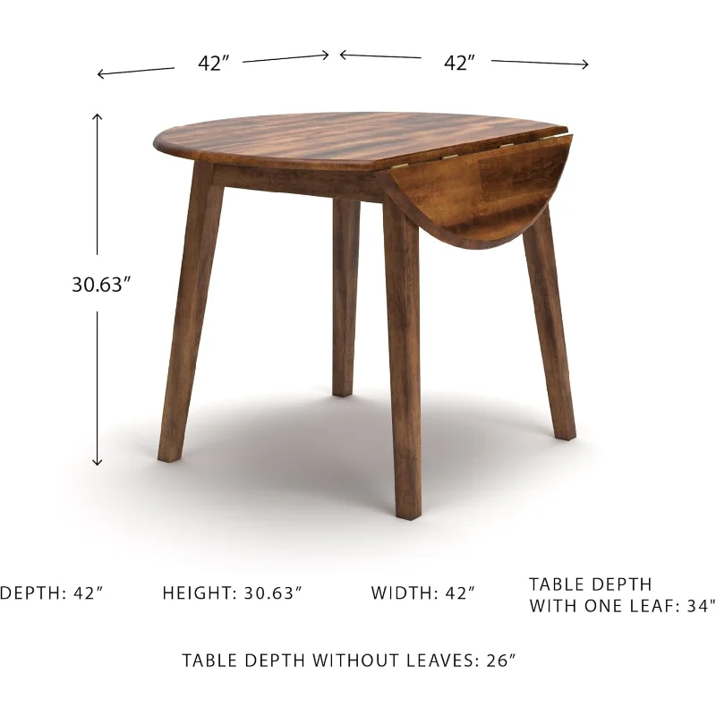 Signature Design by Ashley Berringer Dining Room Round Drop Leaf Table, Rustic Brown
