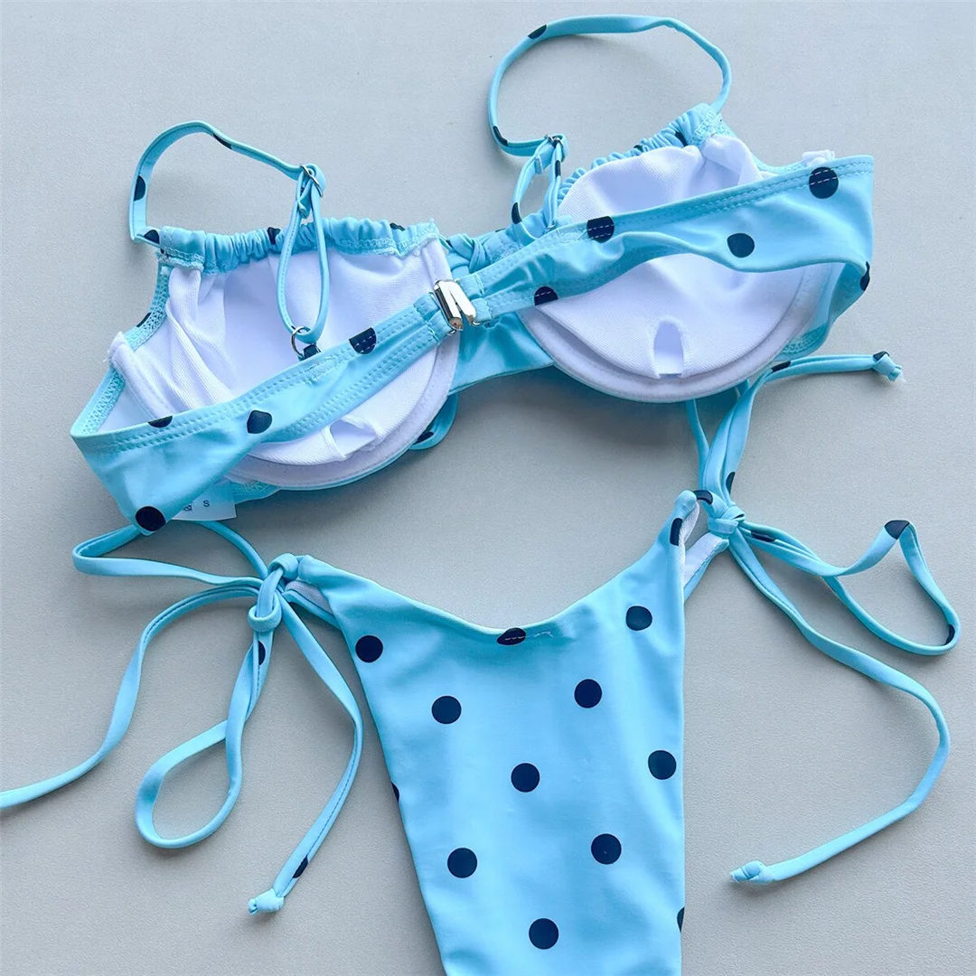 Polka Dot Bikini mit Bügel, Damen-Badeanzug, zweiteiliges Bikini-Set, mit Trägern, gepolstert, Badebekleidung, Badeanzug, Modell V8465. – Detail 13