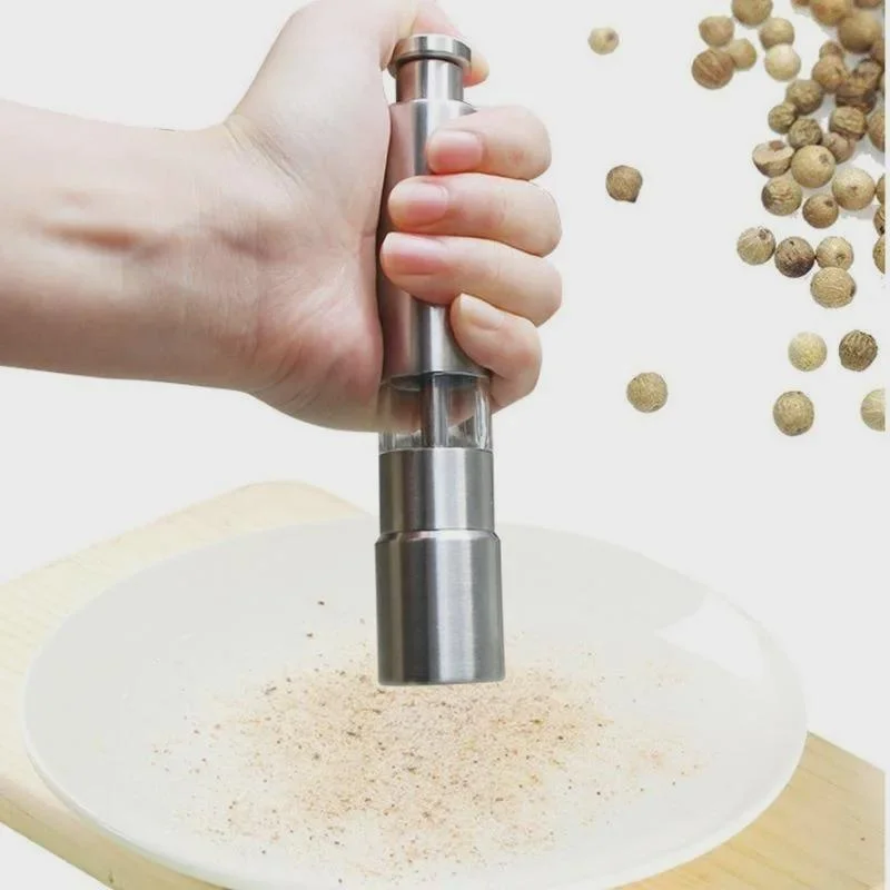 1Pc Hand Driven Metal Pepper Grinder/Salt Mill&Muller,Portable Thumb Push Aluminium Case,Stainless Steel Core