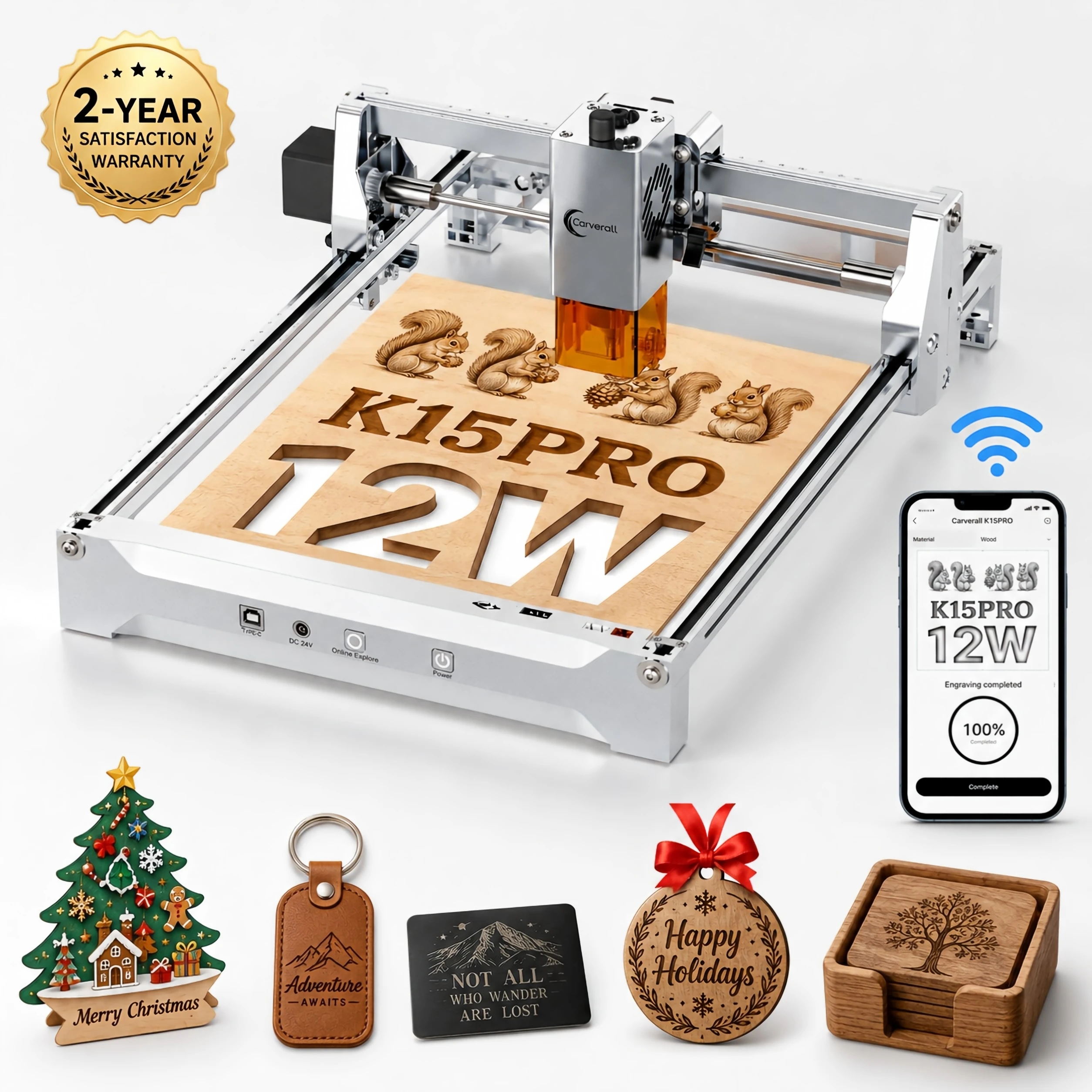 Machine de gravure laser Carverall K15 PRO, puissance optique 7W 12W, machine CNC à laser diode, 600 mm/s, prend en charge LightBurn, outil laser