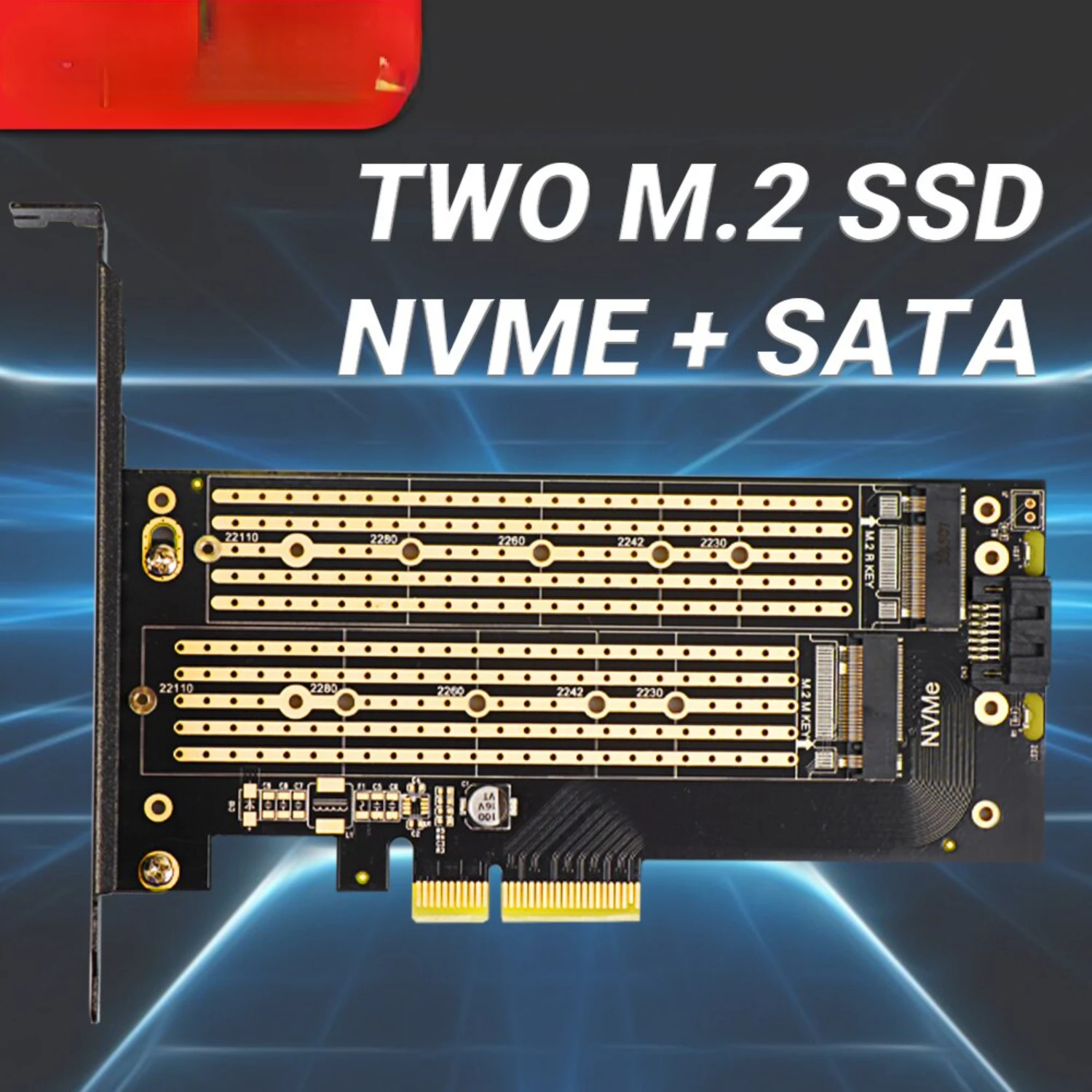 High-Speed Dual M.2 PCIE 4.0 Adapter for NVMe and NGFF SSDs, Convert NVME (M Key) and SATA (B Key) SSDs to PCIe X4 X8 X16 Slot o