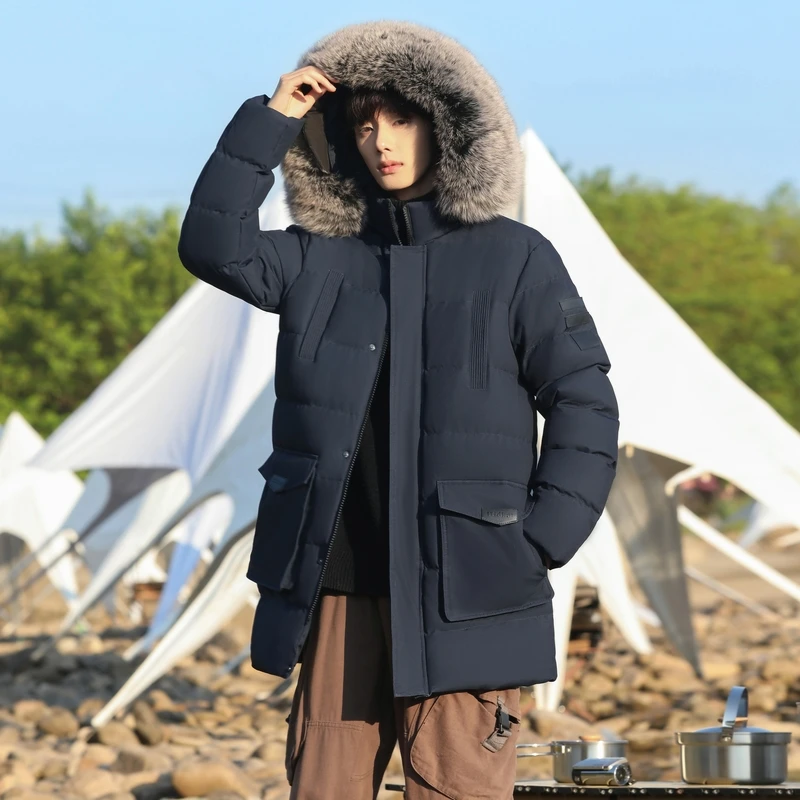 2028 High Quality Long Cotton-padded Coat Warm Simple Solid Color Thin Look High Trend All Quality Fabric Comfortable Men's coat