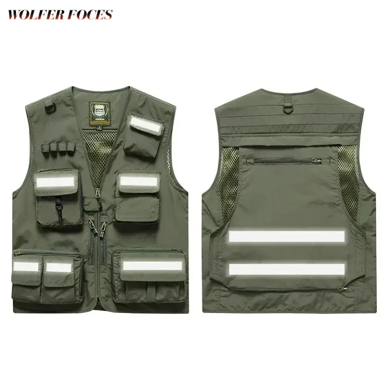 MAN Sleeveless Reflective Jacket Logo Work Vest Outerwear Men Custom Men's Plus Size Motorcyclist Suit Luxury Clothing Outdoor