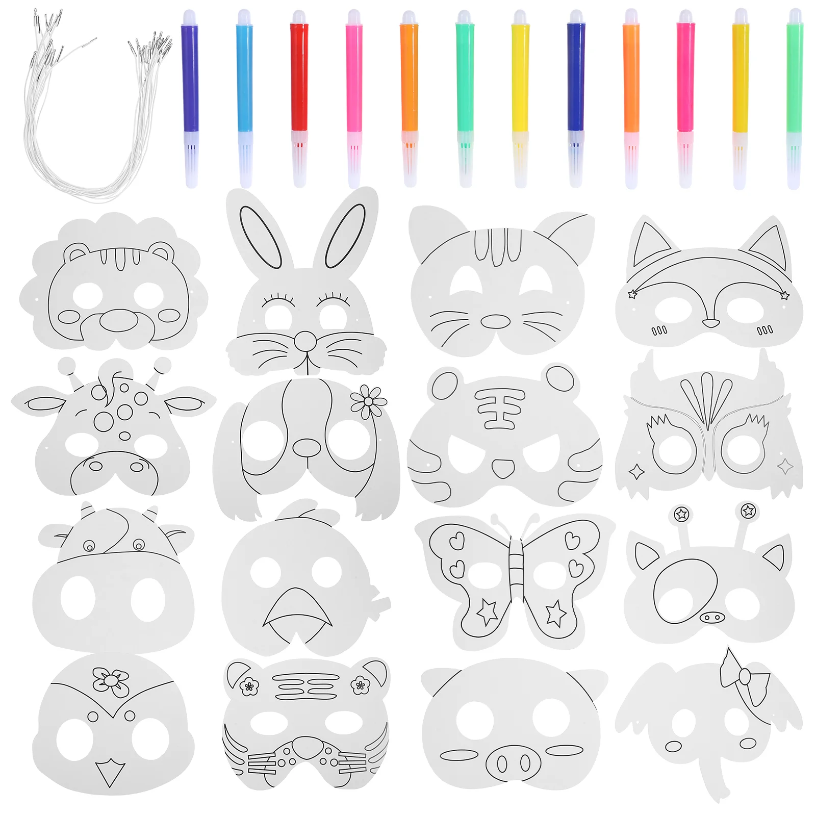 

16 Pcs Animal Mask DIY Paintable Amsk Cosplay Masks White Unpainted Masquerade Kids Blank Handmade Prop Party Decor