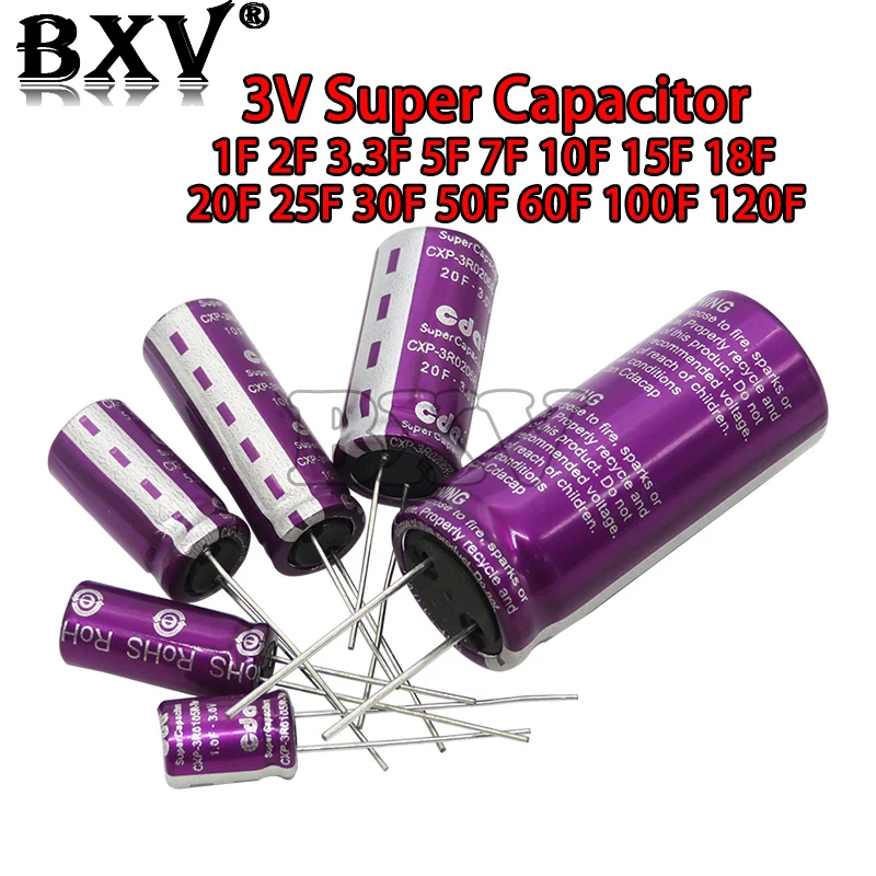 1PCS 3.0V CDA 3V Super Capacitor 1F 2F 3.3F 5F 7F 10F 15F 18F 20F 30F 50F 60F 100F 120F Farad Capacitor 3.0V3.3F 3V10F