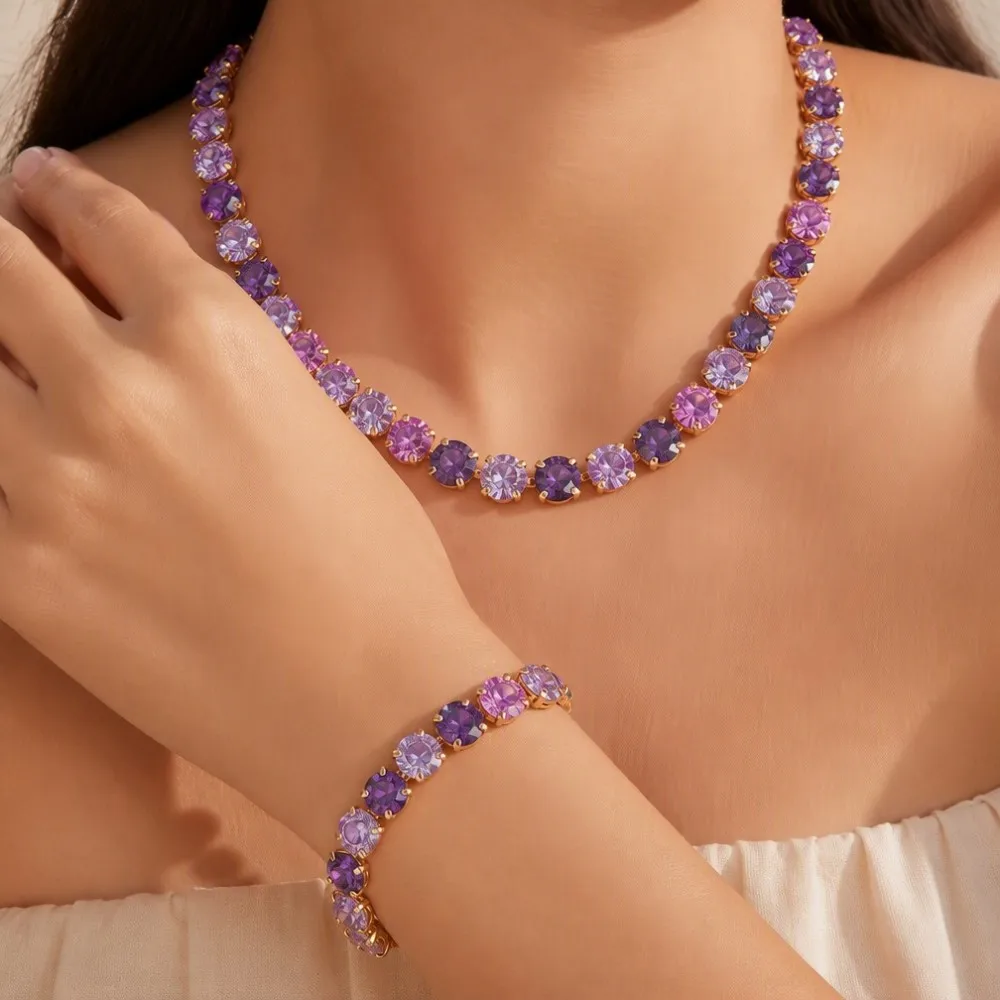 BEUTIFOR Buntes Krallenfassungs-Halsketten- und Armband-Set für Damen – Detail 17