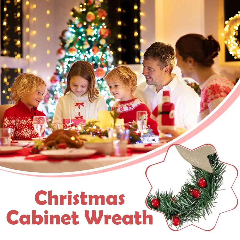 6pcs Decorative Wreaths Christmas Cabinet Garland Home Party Decoration Exquisite Festival Ribbon Bow Red Berry Ornaments Charms