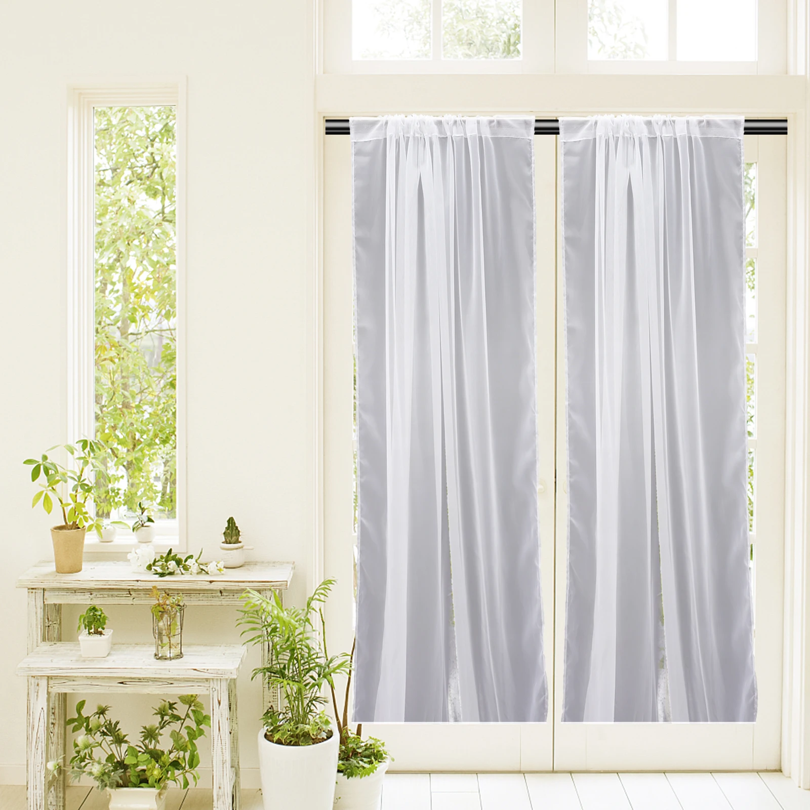 

2pcs Curtain Drape White Sheer Window Coverings Black Curtains Shade Valance Drapery Wall Toilet Long Use Easy Clean Home Decor