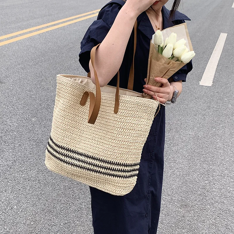 Vintage Straw Rattan Woven Bags Handmade Summer Beach Bags  Ladies Large Capacity Shoulder Bag Bohemia Travel Handbags Totes sac