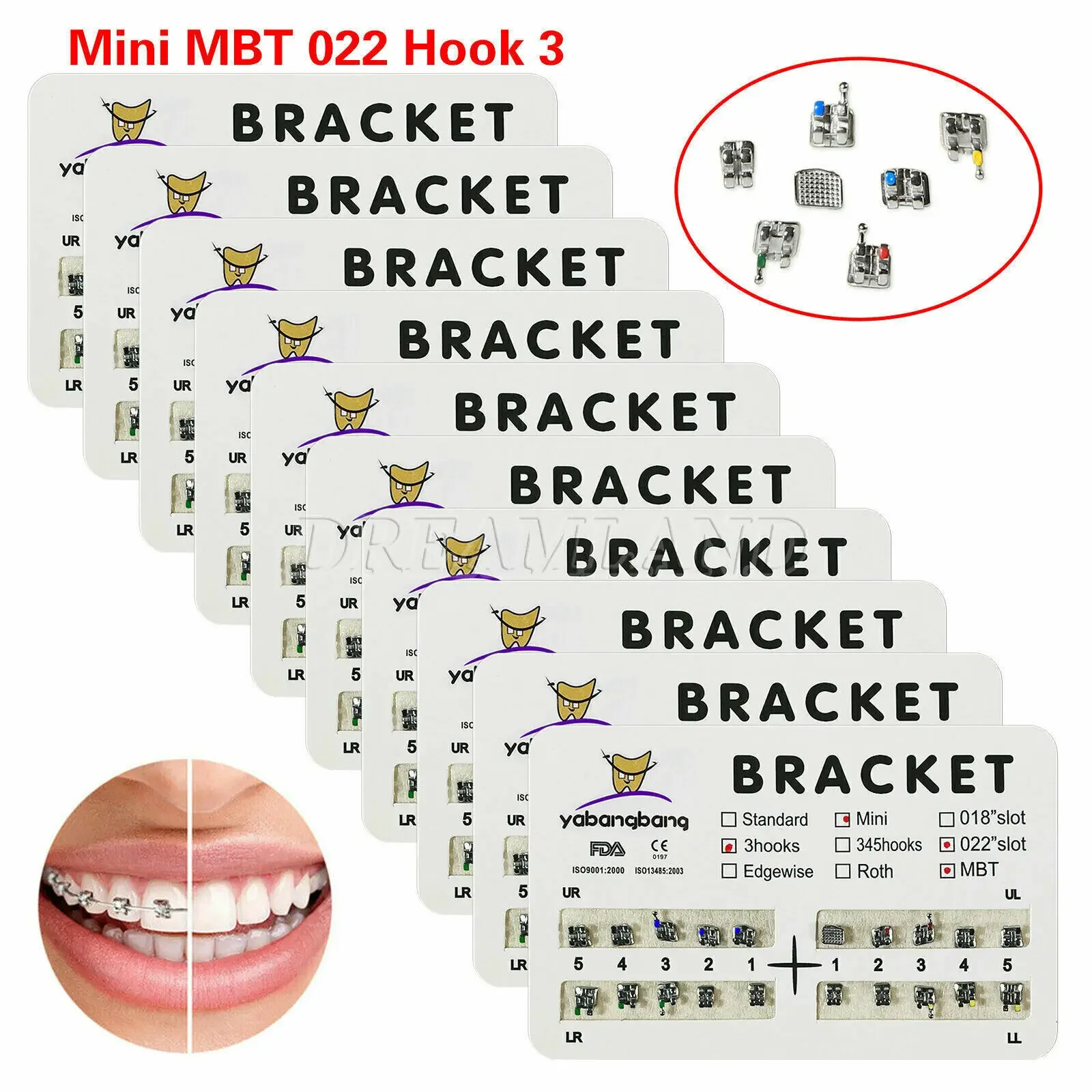 200PCS/10 Packs Dental Orthodontic Metal Braces Bracket Mini MBT 022