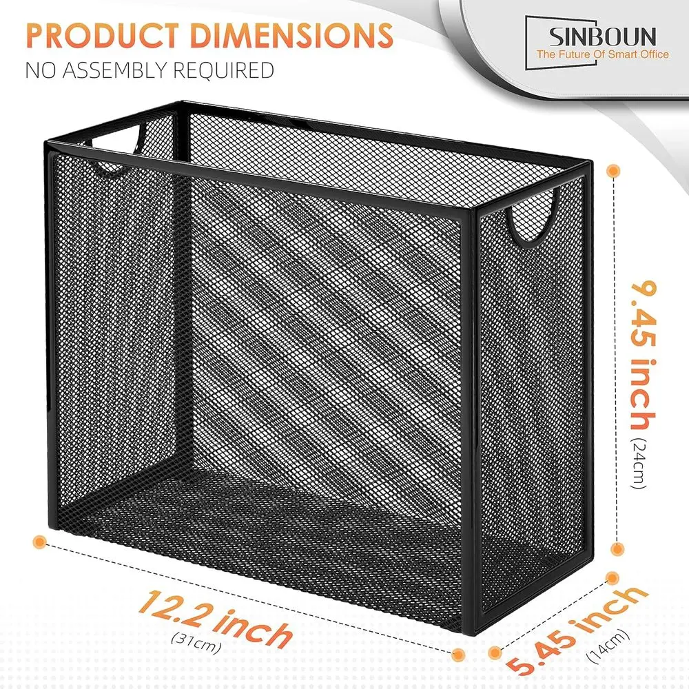 Letter-Size Hanging File Holder with 5 Metal Mesh Organizers - Storage Cabinet for Office, Home, or School, Ready to Use