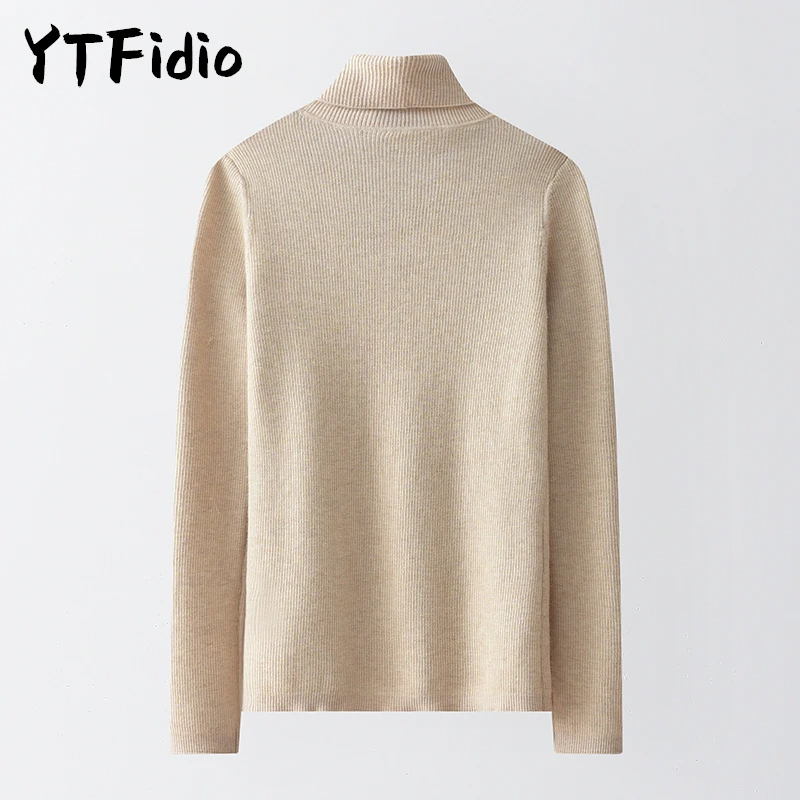 YTFidio 100% Cashmere Women Striped High Collar Pullover Mock Neck Slim Fit Solid Pullover Stretch Jumpers Girl Sweater 55