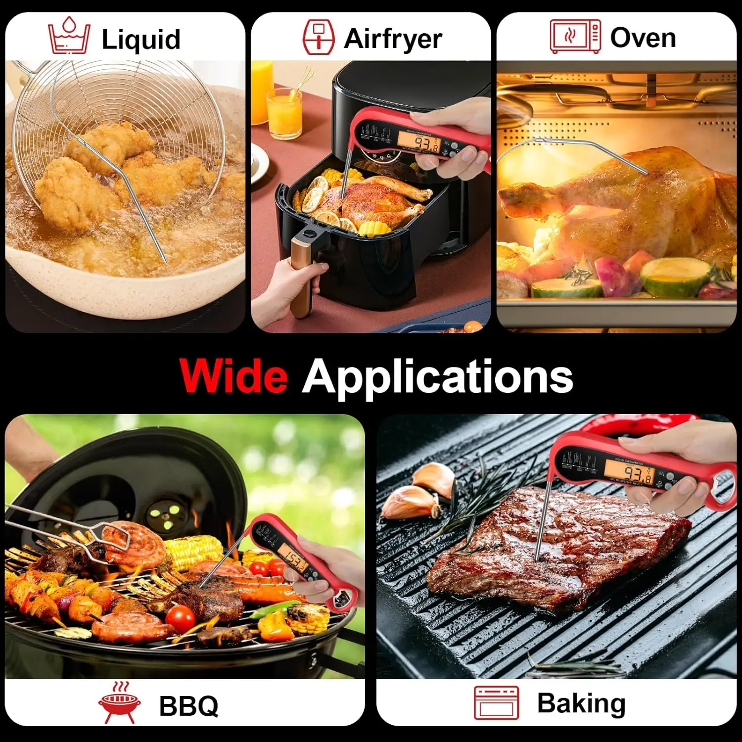 Termometro per carne professionale digitale, termometro per alimenti da cucina impermeabile IPX6 con termometro a lettura istantanea a due sonde