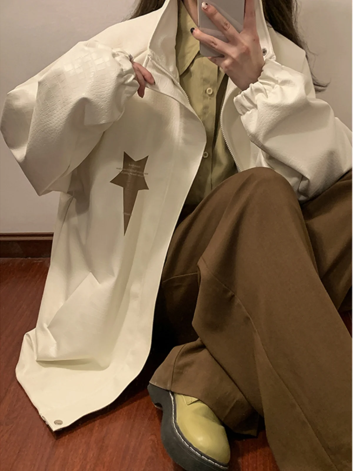 

White Crocodile Pattern Biker Jaet Vintage Baseball Sle Men's Faion Outerwear Polyester/Nylon Cosite Fabric Zipper C...