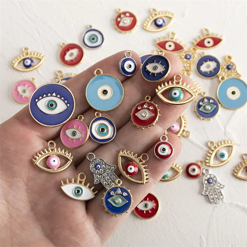 Trendy 40pcs/lot Mixed Colorful Enamel Eye Charms Pendant DIY Necklace Bracelet For Jewelry Making Accessories