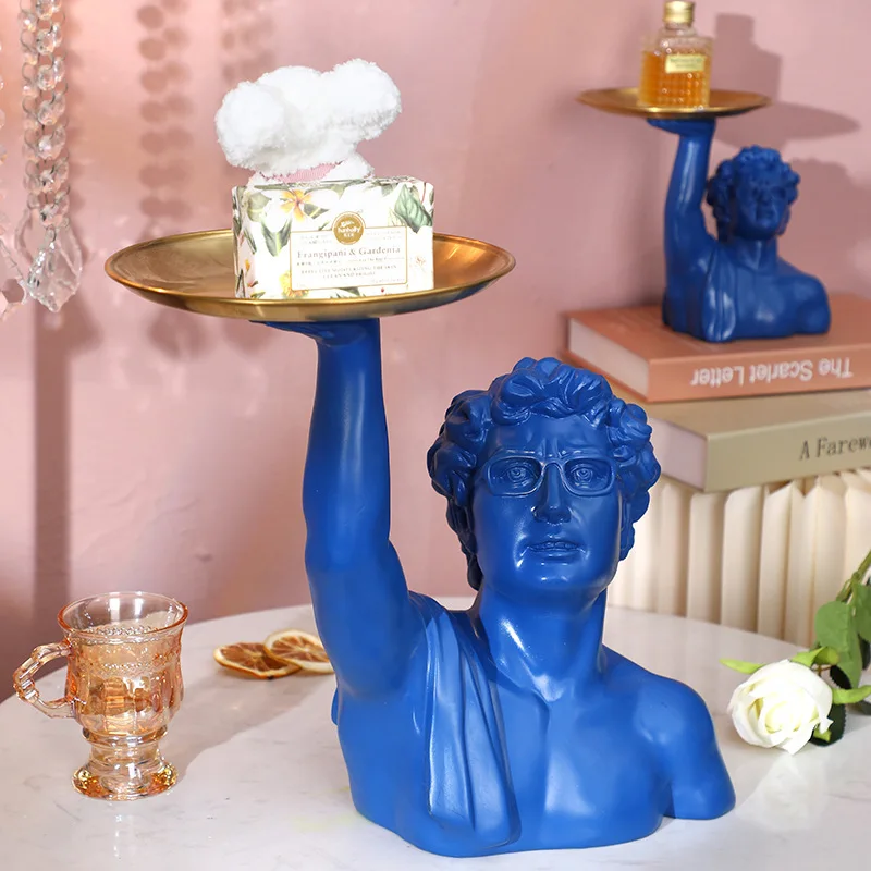 تمثال ديفيد الحديث مع صندوق مجوهرات من الرخام والراتنج منظم ديكور فني كلاسيكي لمكتب المنزل هدية النحت الوظيفي #3