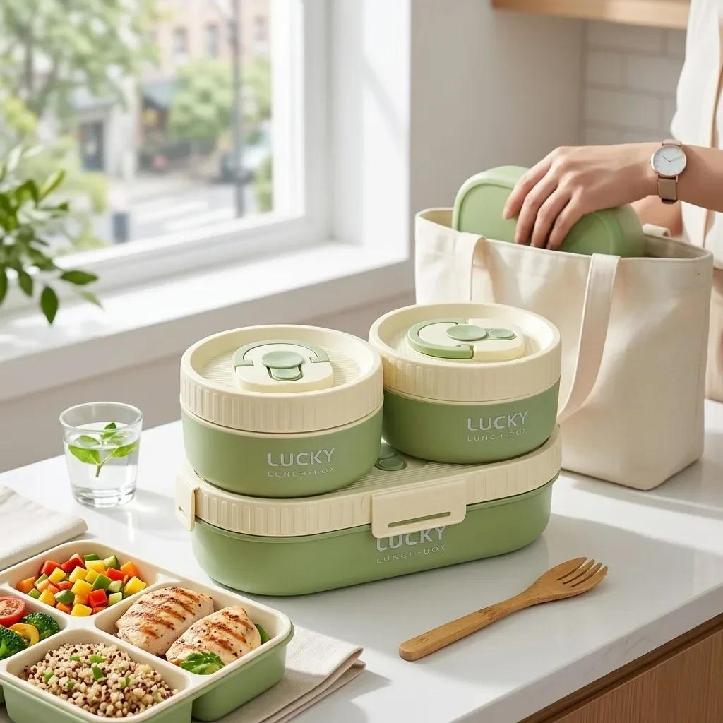 Microwave Safe 304 Stainless Steel Bento Box Set Leakproof Portable Lunch Box Food Storage Containers for Kids Adults Work