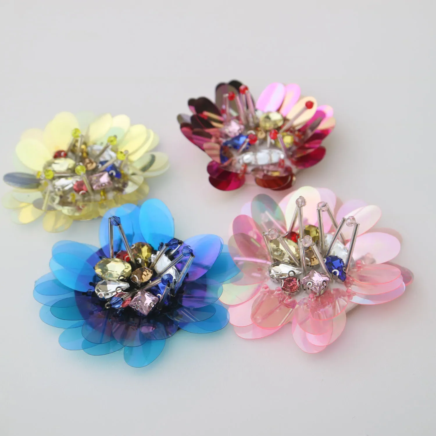 1pc 8cm rhinestone flower beaded patches for clothing DIY sew on sequins patch embroidered applique Parches