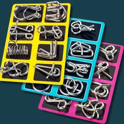8Pcs/Set Metal Montessori Puzzle Wire IQ Mind Brain Teaser Puzzles Children Adults Interactive Game Reliever Educational Toys