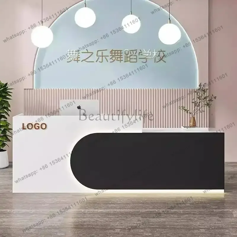 Bestseller: Orangefarbene Dekor-Empfangstheken, Luxuriöse Moderne Holz-Empfangstheke, Lange Klassische Empfangstheke, Weiße Schönheit Bancone Per Negozio für Büros