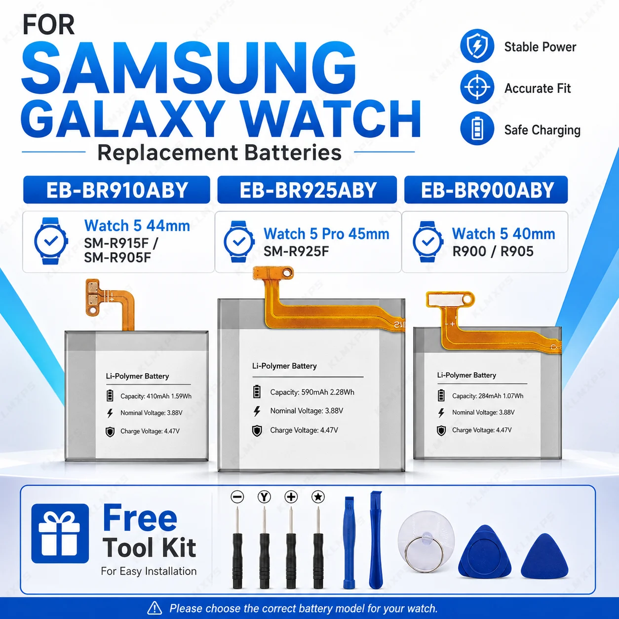 Brand New EB-BR900ABY EB-BR910ABY EB-BR925ABY For Samsung Galaxy Watch5 40MM 44MM Watch 5 Pro 45MM Smart Watch Batteries+Tools