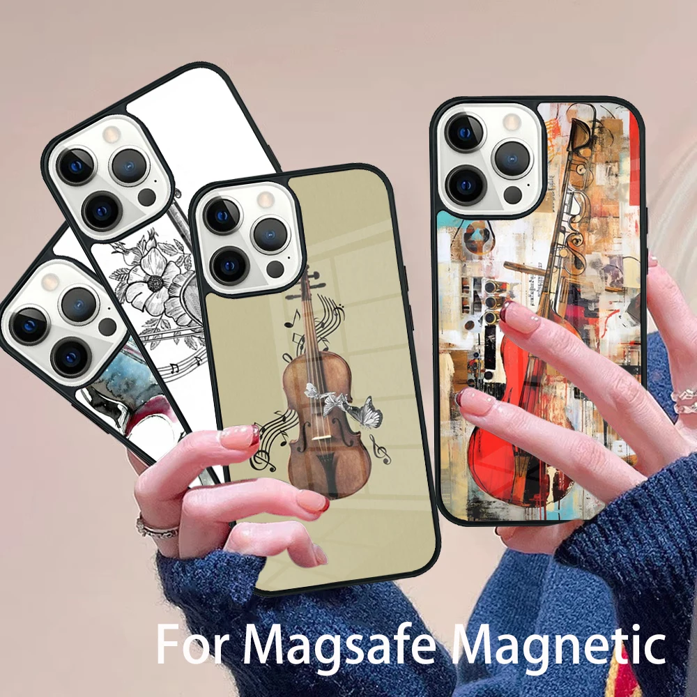 

Music Violin Phone Case Magesafe Magnetic Wireless Charge Cover For IPhone 16 11 12 13 14 15 Pro Max Plus Mini