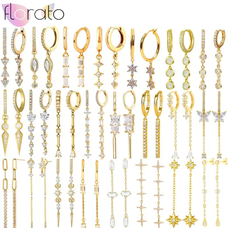 

925 Sterling Silver Needle Multi-Shape Crystal Chain Long Hoop Earrings for Women Exquisite High End Party Jewelry Accessories