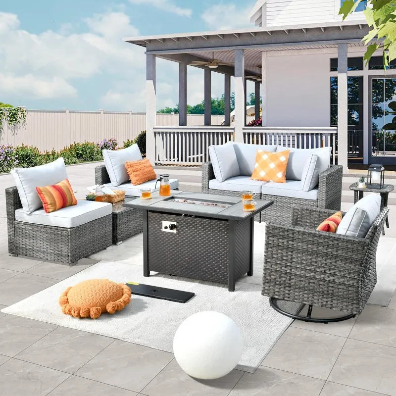 

8 Piece Patio Furniture Set, Outdoor Sectional Conversation Set, Wicker Rattan Sofa Set with Coffee Table rattan furniture