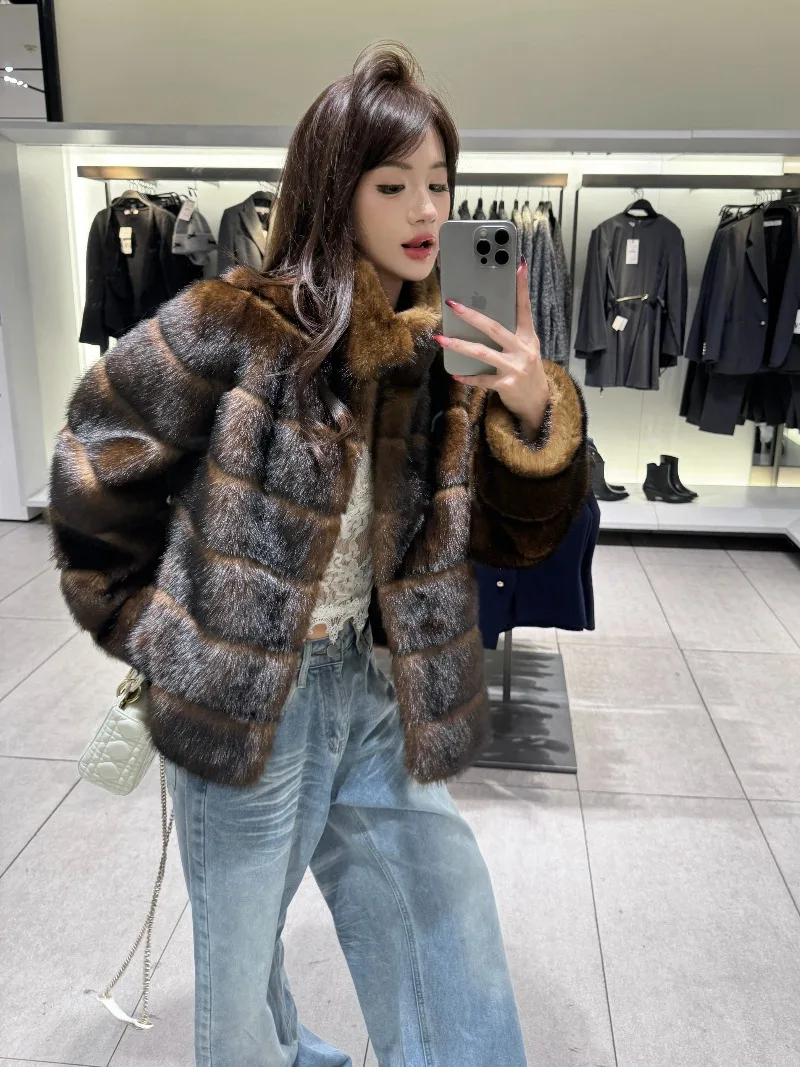 Vintage Elegant Socialite Eco-Friendly Fur Coat Winter New High-End Fashion Turn-Down Collar Thickened Warm Short Fur Coat Women