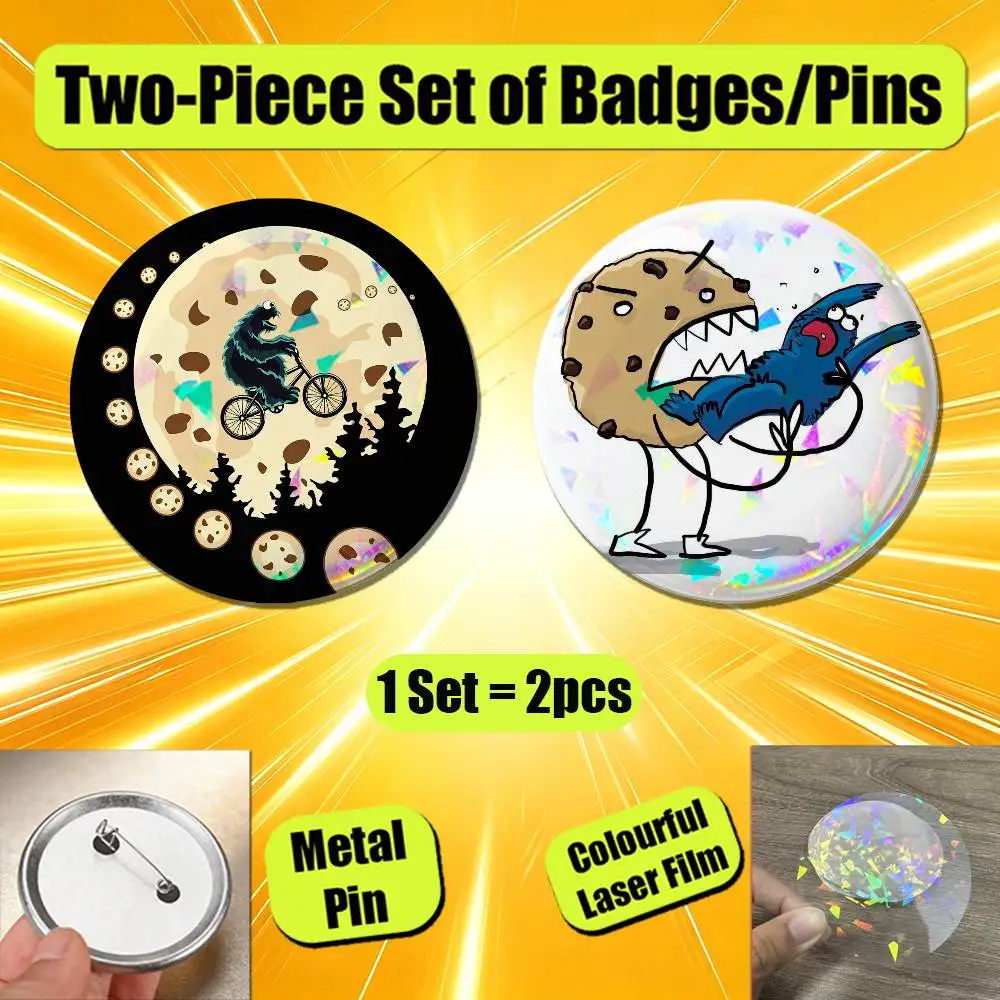 For Cookie Monster Fanart Enamel Pin Badge Set 2PCS Round Metal Button Brooch Backpack Ita Bag Pins Custom - view 6