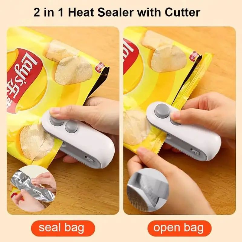 Mini Bag Sealer 2-in-1 Portable Heat Sealers Rechargeable Handheld Vacuum Heat Sealers &Cutter for Plastic Bag Storage Food