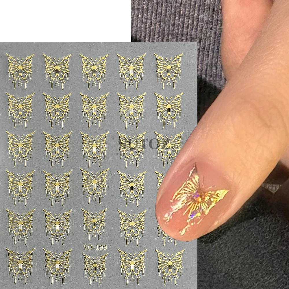 3D papillon ongle autocollant holographique noir blanc or argent papillons ongles curseurs Y2K conception manucure décalcomanies décor GLSO-199