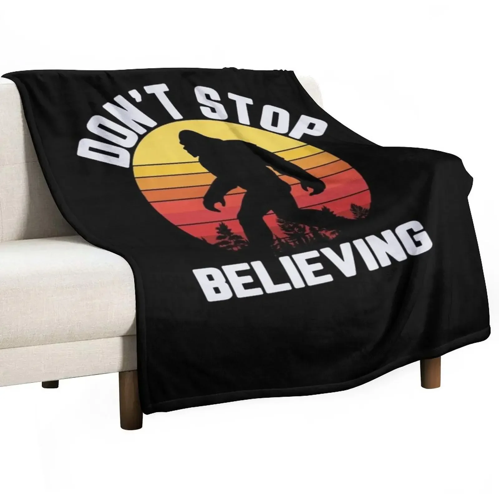 Funny Bigfoot Retro Sunset Don't Stop BELIEVING Throw Blanket heavy to sleep sofa bed Luxury St Blankets