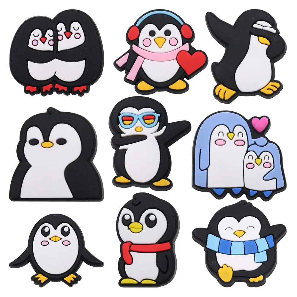 1-9PCS Kawaii Animal Penguin PVC Shoe Charms Buckle Clog Garden Shoes Button Decorations Slipper Accessories Kid Xmas Gifts