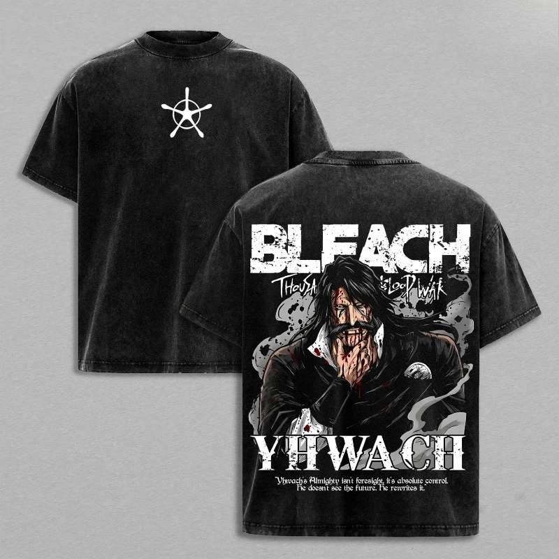 Yhwach BLEACH Retro T Shirt Vintage Street Fashion Washed Streetwear Men Clothing High Quality Cotton Casual Oversized T-shirt