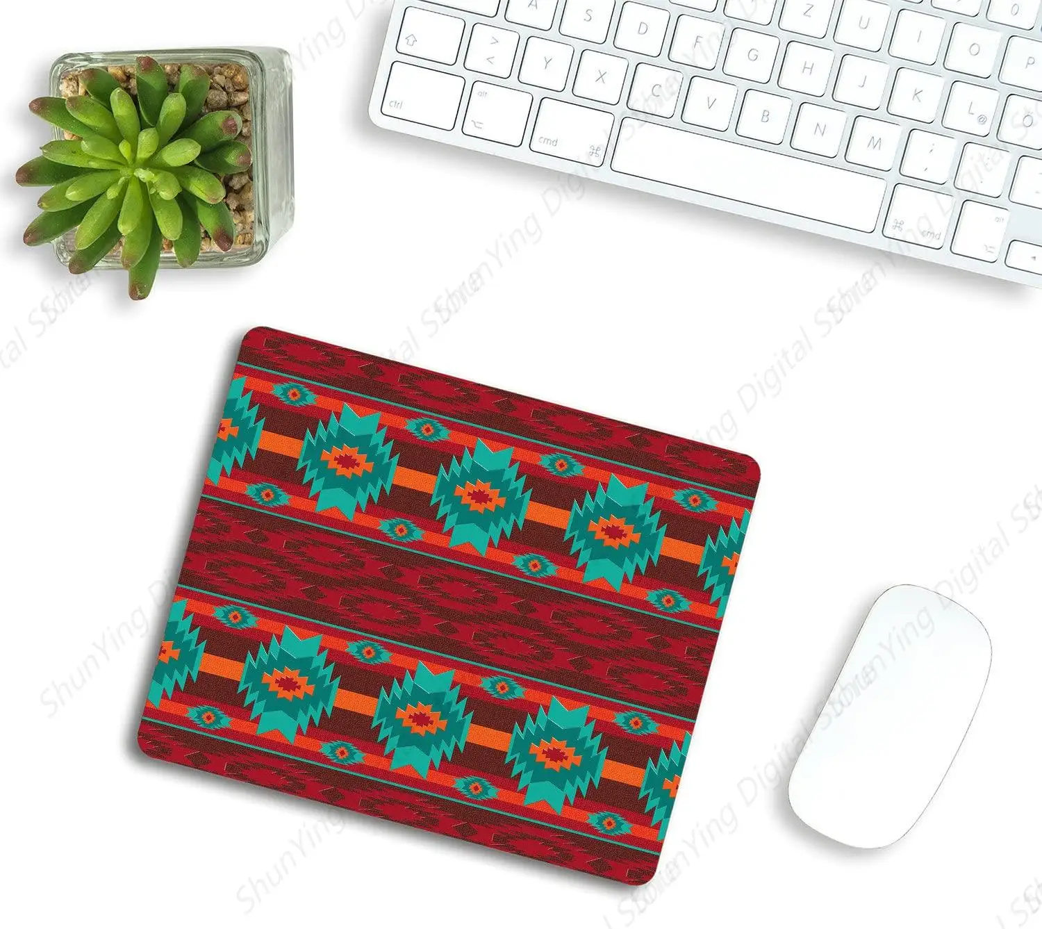 แผ่นรองเมาส์คอมพิวเตอร์ Southwest Navajo รูปแบบ Retro สไตล์ลึกสีแดงสีเขียวออกแบบยางกันลื่น Gaming Mouse Pad 25*30 ซม