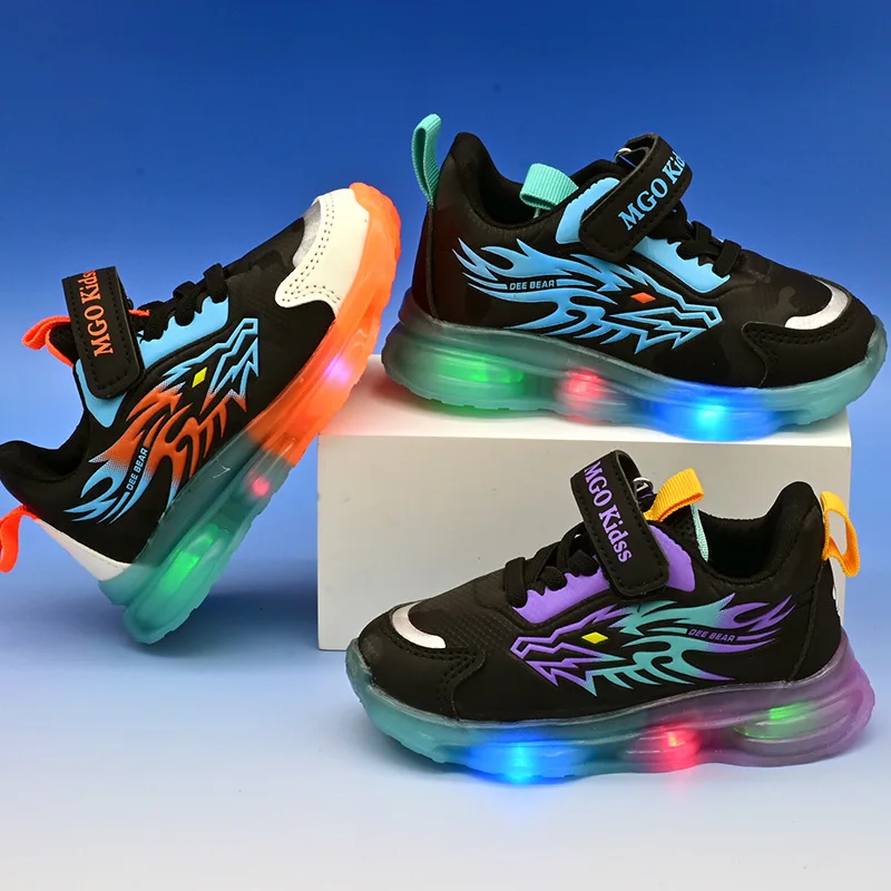 Fashion Girls' Sneaker 2025spring New Kids LED Light Shoes Anti Slip Boys Basketball Shoes Soft Soled Girls Casual Shoes Zapatos