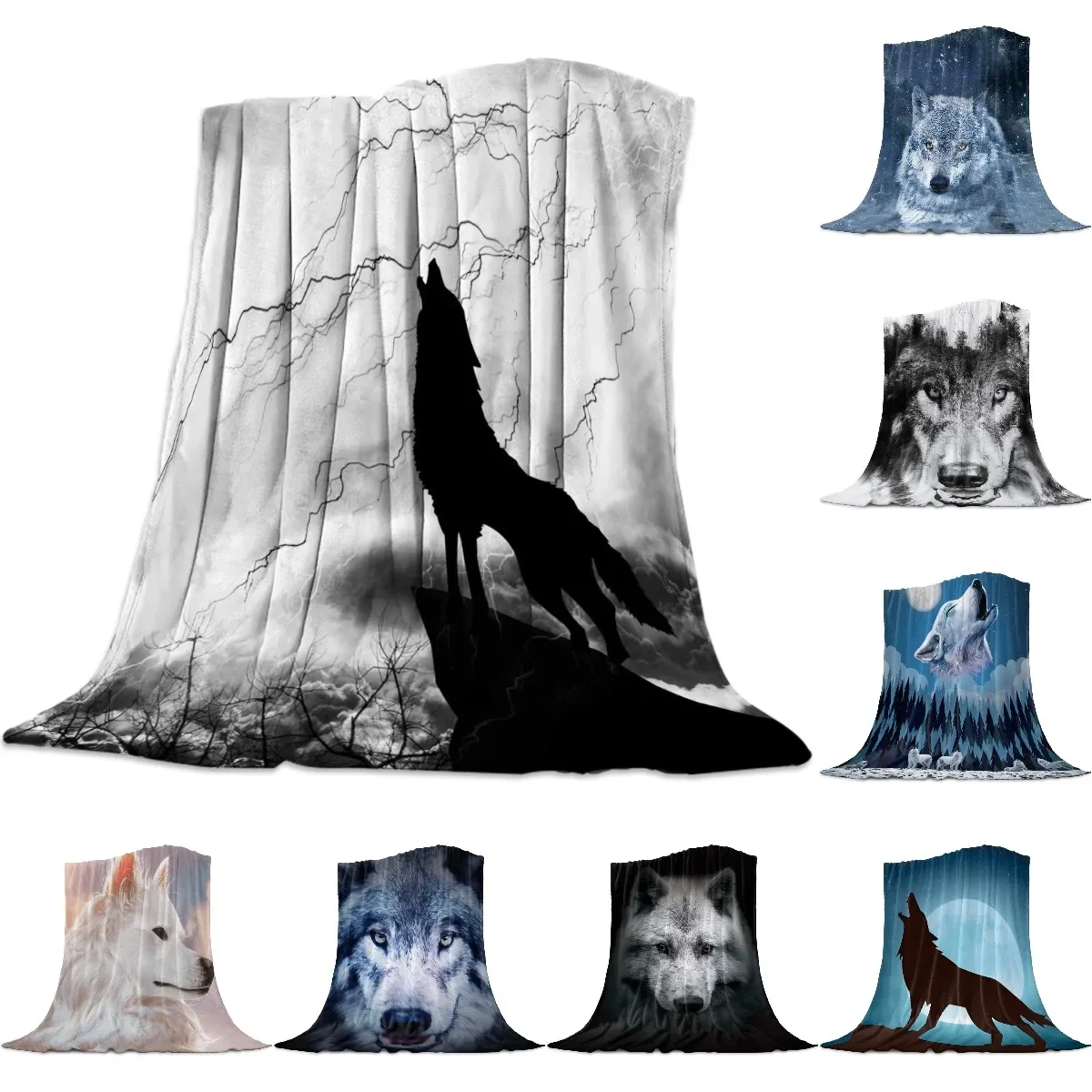 

Wolf Black Night Lightning Wild Animal Warm Throw Blanket Office Rest Sofa Couch Bedding Cover Bed Sheet Student Home Bedspread