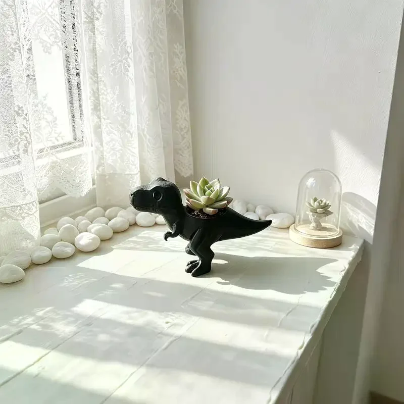 Mini T-Rex Dinosaur Planter - Retro 3D Printed Plastic Pot Suitable For Cacti And Herbs, Cute Plant Pot For Indoor/Outdoor Decor