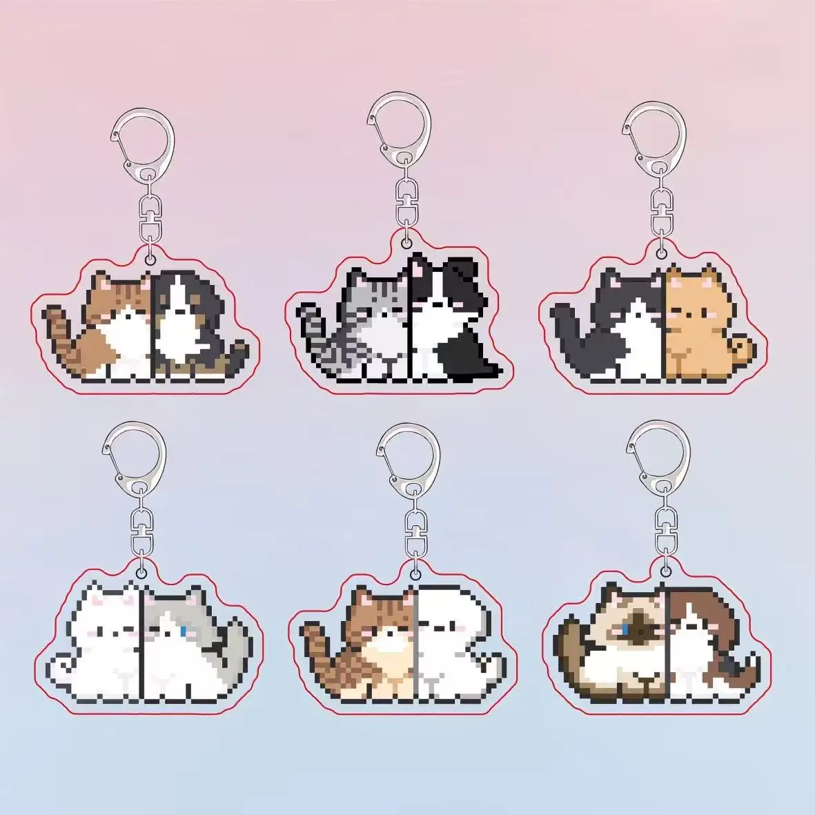 Cute Kitten Tie Tie Couple Acrylic Keychain Bag Hanging Ornaments Cartoon Pixel Jewelry Accessories Hot Decoration Birthday Gift