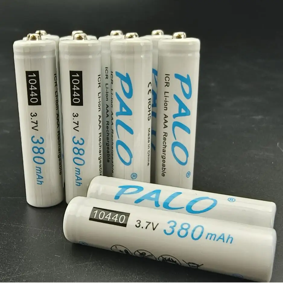 PALO-Batterie Lithium Rechargeable 3.7V 10440, 380mAh, Bouton Top 10440, AAA, articulation ion, avec Étui AAA